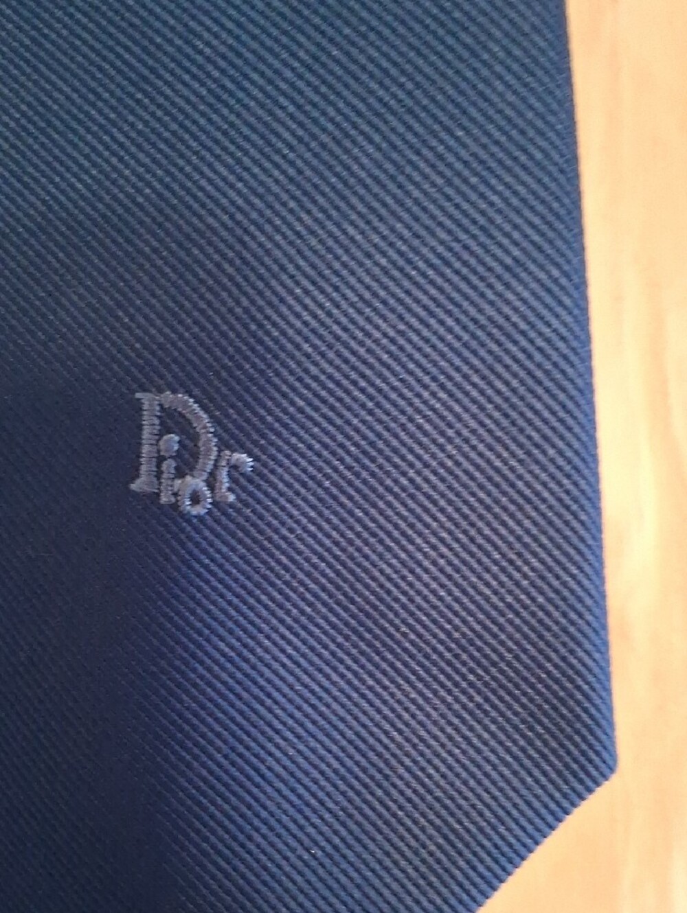 Men's Solid Blue Tie with Subtle Monogram - Picture 4 of 4